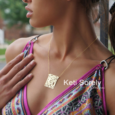 14K Gold füllte Rechteck Monogramm Halskette geometrische Form Initialen Halskette (Bestellen Sie Ihre Initialen) Gelbgold oder Roségold