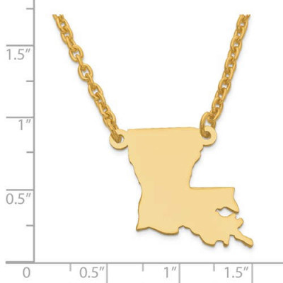 14K Gelb oder Weißgold Sterling Silber oder Gold überzogenes Silber Louisiana LA State Map Namenskette Personalisierte graviertes Monogramm CMZ415