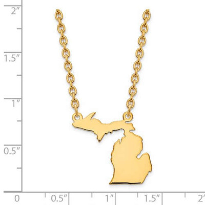 14K Gelb oder Weißgold Sterling Silber oder Gold überzogenes Silber Michigan MI Staats Karte Namenskette Personalisierte graviertes Monogramm CMZ415