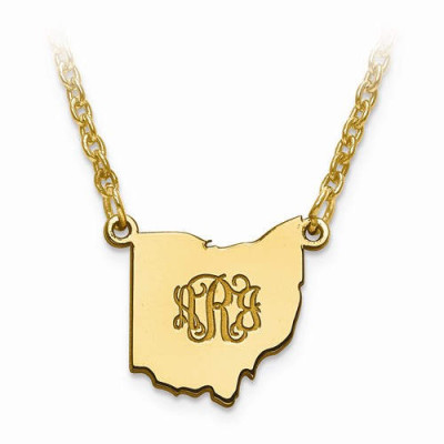 14K Gelb oder Weißgold Sterling Silber oder Gold überzogenes Silber Pennsylvania PA Staats Karte Namenskette Personalisierte graviertes Monogramm CMZ415