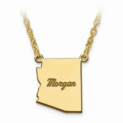 14K Gelb oder Weißgold Sterling Silber oder Gold überzogenes Silber Wisconsin WI Staats Karte Namenskette Personalisierte graviertes Monogramm