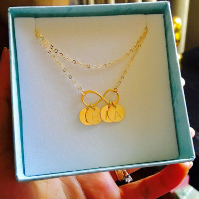 Gold 14k gefüllt Unendlichkeit und Disketten Halskette - personifizierte Halskette - personalisierte Geschenk - schönes Geschenk