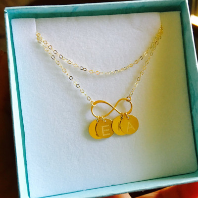 Gold 14k gefüllt Unendlichkeit und Disketten Halskette - personifizierte Halskette - personalisierte Geschenk - schönes Geschenk