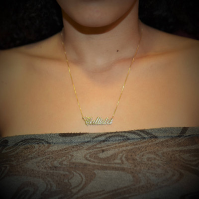 18k Gold überzogen Maria Art Halskette Namensschild Gold Namenskette Lauren Script Schriftart Personalisierte Namenskette freies Verschiffen