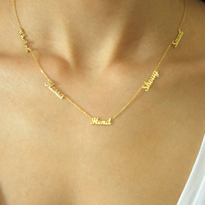 18k Solid Gold Fünf Namenskette - 5 Name Halskette - Gestaltete Halskette - Gold Mehrere Namenskette Namenskette Geschenke der Mutter Tages