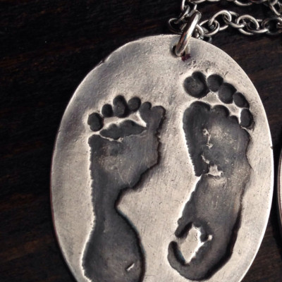 Die tatsächliche Baby Abdruck Anhänger LARGE DAD Tag Ihr Baby footprint Feinsilber Doppel Fußabdruck