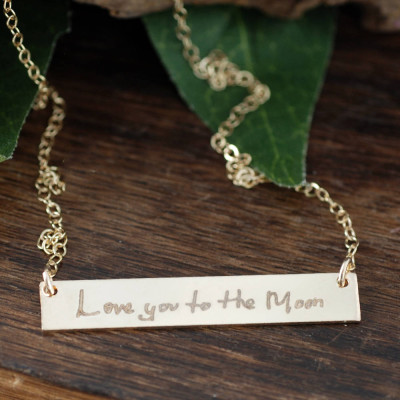 Die tatsächliche Handschrift Bar Halskette - geliebte Handschrift - mit Monogramm Halskette - Liebe Sie zum Mond Halskette - Sinnvolle Geschenke