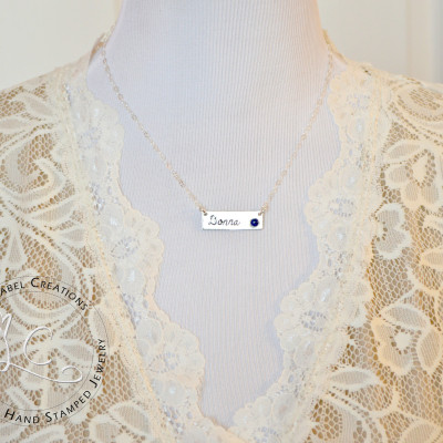 Bar Namenskette birthstone - Personalisierte Reck Halskette - Namensschild Halskette aus Sterling Silber - Name und Geburtsstein Bar Halskette