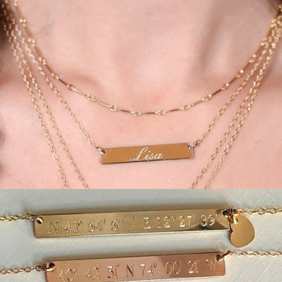 Bar Halskette personalisierte Name eingraviert Goldbarren Halskette Bar Halskette Initial Halskette Herz Charme Gold Fill Rose Gold - Dainty Bar