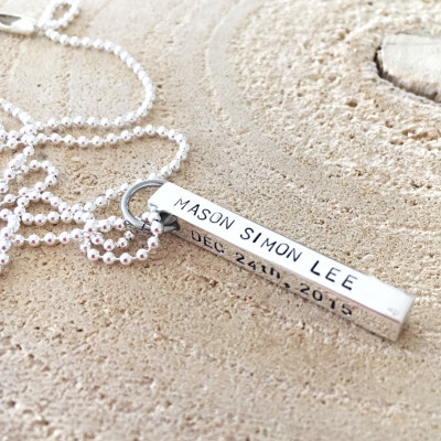 Geburt Details der Geschenk - New Mom Halskette - Custom Hand Stamped Halskette - Namenskette - personalisierte Schmuck - Rechteck Bar Schmuck