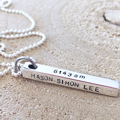 Geburt Details der Geschenk - New Mom Halskette - Custom Hand Stamped Halskette - Namenskette - personalisierte Schmuck - Rechteck Bar Schmuck