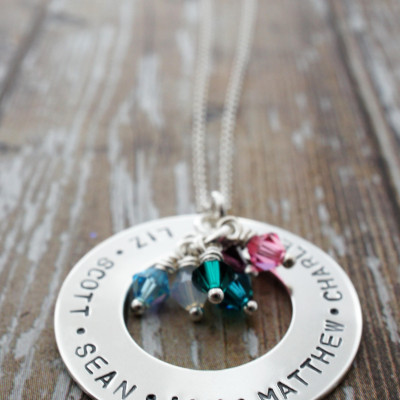 Birth Stone Eternity Halskette Sterlingsilber Großmutter Anhänger mit Namen und Swarovski Kristalle birthstone Geschenke für Mama