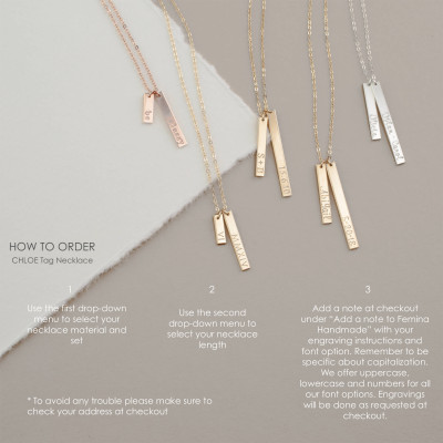 CHLOE Tag Halskette - Personalisierte dünner Tag Halskette - Tiny Tag Halskette - Amuletten - Stamped Tag Halskette - Silber - Gold - Rose - N133