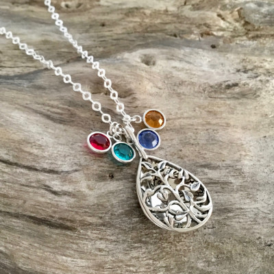 Personalisierte Weihnachtsgeschenk Familie Halskette mit Birthstone | Geschenk für Großmutter | Baum des Lebens