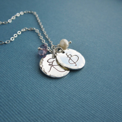 Paare Halskette - personalisierte Silber anfängliche Halskette - Frau Geschenk Freundin - Geschenk - zwei Initialen benutzerdefinierte Geburtsstein Halskette seine ihre Initialen