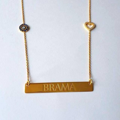 Customized Name Bar Halskette mit Herzen und schlechte Augen - personalisierte Gold - Silber - Initial Bar Halskette - Silber - Rose oder Gold Name Bar