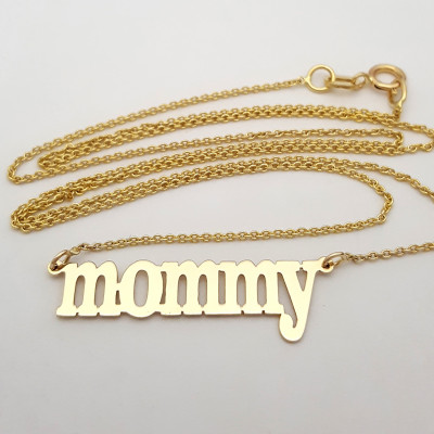 Dainty Mommy Namenskette - 1 Zoll Personalisierte Solid Gold Laser Cut Alle Buchstaben GC56
