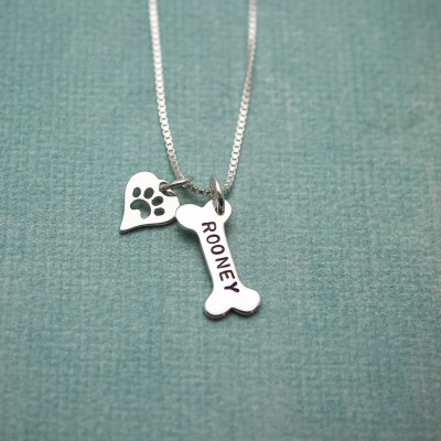 Hundeknochen-Herz-Halskette Sterlingsilber Hand Stamped Personalisierte Halskette Hund Geschenke für Menschen 264339253
