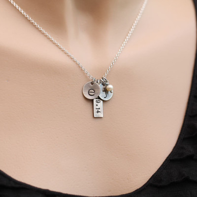 Verpflichtung Halskette - Stamped Anfängliche Halskette - personifizierte Halskette 2 Initialen - Hochzeits Geschenk - Mütter Halskette - Stamped Sterling Halskette