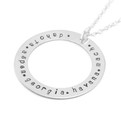 Family Circle Loop - graviert - Washer Namenskette - Geschenk der Mutter Tages Sterling Silber personalisierte Halsketten Geburtstagsgeschenk - Familie - DAKOTA