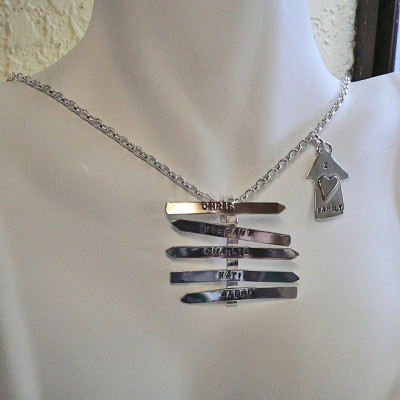 Familienwegweisers Anhänger Benutzerdefinierte Sterling Silber Halskette