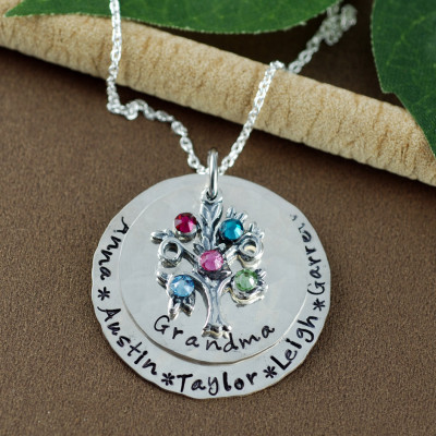 Stammbaum Großmutter Halskette - Hand Stamped Halskette - personifizierte Sterlingsilber Halskette - Baum des Lebens Schmuck - Geschenk für Oma