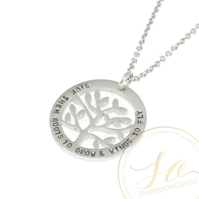 Family Tree Personalized Hand Stamped Anhänger Edelstahl Silber - Gold - Rose Gold