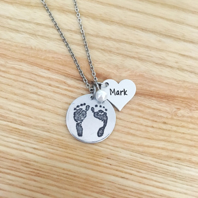 Fuß Druck Schmuck Fußdruck Halskette Babyfüße Halskette Ist Babyfüße Gravierte Babyfüße Personalisierte Halskette Hand gestempelt