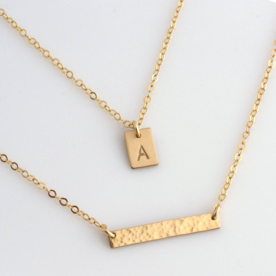 Goldbarren Halskette Tag Halskette - Layered Halskette Set Initial Halskette - empfindliche Goldhalskette - personifiziertes Geschenk für sie - LEILAJewelryShop