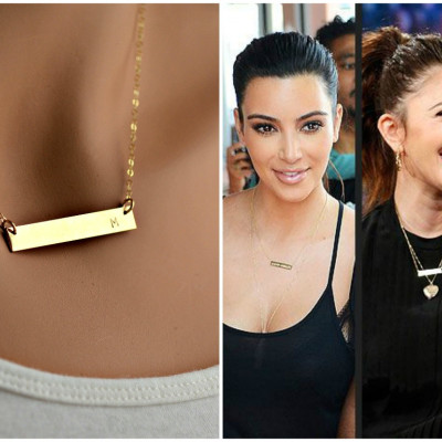 Gold Name des BAR Halskette Personalisiert mit Namen oder Initiale Celebrity Art Halskette Layering Halskette 14 Kt