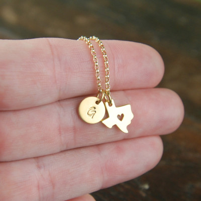Gold Texas Zustand Charme mit Herzen und erster Halskette - Gold gefüllt Kette - Herzen von Texas - besonders angefertigt - Bundesstaat Texas - Texas Halskette