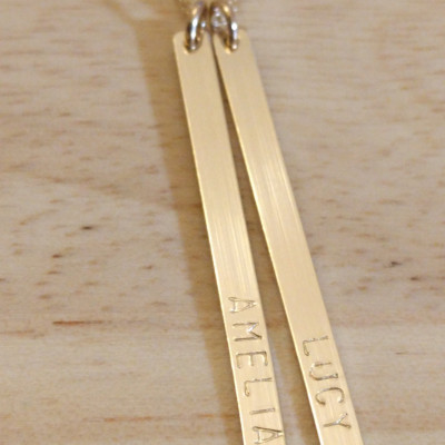 Gold Vertical Bar Halskette Personalisierte Lange Schicht Gravierte Gewohnheit 2 Kinder Namen Mom Halskette Initialen Minimalist Schmuck Push Geschenk