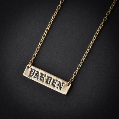 Gold personalisierte Bar Halskette | Hand gestempelt benutzerdefinierten Namen bar Halskette | Worthalskette | Namensschild Halskette | Gold Amuletten