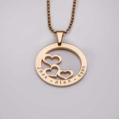 Handgestempelt Halskette mit 3 Herzen - in Silber - Rose & Gelbgold Finish (Edelstahl) personifiziert mit Ihrer Wahl von Namen oder eine Nachricht