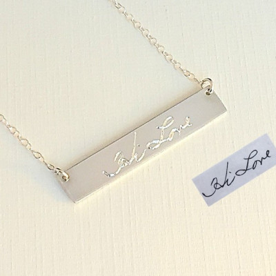 Handschrift Halskette aus Sterling Silber Rose Gold Individuelle Handwritten Halskette Personalisierte Bar Unterschrift Halskette Reversible eingraviert Halskette