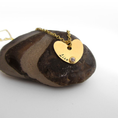 Herz Halskette - personifizierte Namenshalskette - Gold Geburtsstein Halskette - Herz Namenskette - individuell gestaltete Mom Halskette - Geburtsstein Herz Halskette.