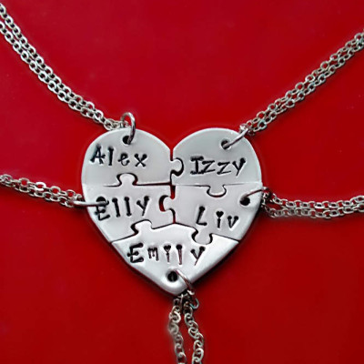 Herz Puzzle 5 Stück Halskette Set - Hand Stamped fünf besten Freunde BFF Namensketten - Personalisierte Brautjungfer Schmuck - Edelstahl
