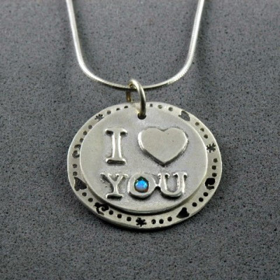 Ich liebe dich Halskette - Liebe Halskette - hängende Halskette des Charmes - Sterling Silber - Stamped Halskette - Herzcharmehalskette - Valentinstag Geschenk