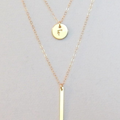 Anfängliche Halskette - Brief Halskette - Layered Gold Bar und initiale - personalisiert Set von zwei (2) Ketten - Freundin Geschenk [CUC9] [1719 225]