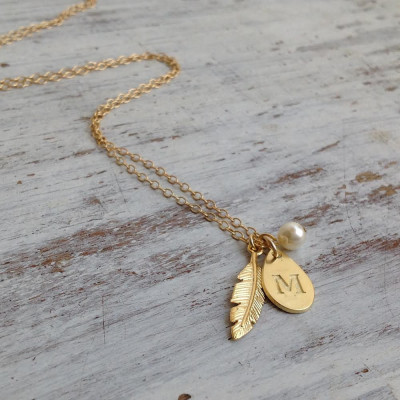 Anfängliche Halskette - personalisierte Halskette - personalisierten Schmuck - Brief Halskette - Gold gefüllt Halskette - Federhalskette - goldene Halskette personalisierte