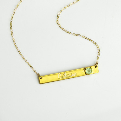 Januar birthstone Namenskette - personifizierter Garnet Halskette - Silber mit eingraviertem Bar Halskette Gravierte Namenskette Edelstein auf Bar Halskette