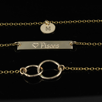 Layered Halskette | Goldhalskette | Silber Halskette | Set von 3 Halskette | Gravierte bar | Kreis Halskette | Freundschaft Liebe Halskette
