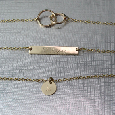 Layered Halskette | Goldhalskette | Silber Halskette | Set von 3 Halskette | Gravierte bar | Kreis Halskette | Freundschaft Liebe Halskette