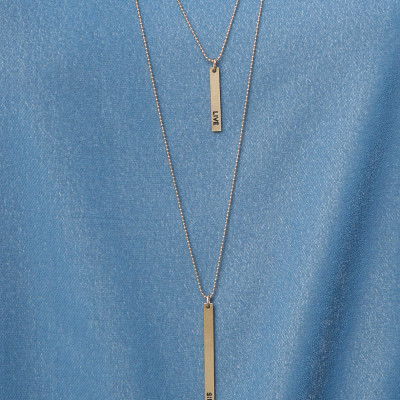 Live Einfache Quote Halskette - Doppel Bar Halskette - Vertikal Bar Halskette - Monogramm Halskette - gravierte Halskette - Zitat Schmuck