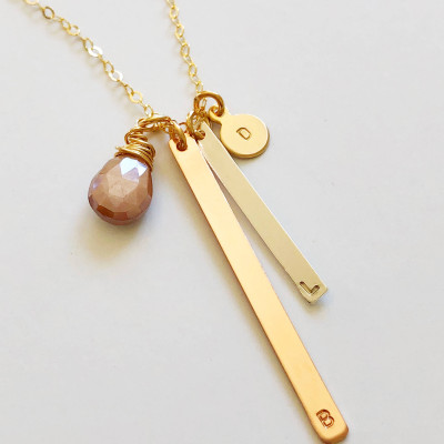 Lange Goldhalskette - lange Goldanfangshalskette - personifizierte Goldhalskette - Goldbarren Halskette - Mischmetallhalsketten - Vertikal Bar Halskette
