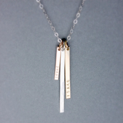 Lange vertikale Bar Halskette mit Namen - personalisierte - gewohnheit - Geschenk für Mutter - drei - minimalistisch Silber - stieg Gold gefüllt - gefüllt Gelbgold