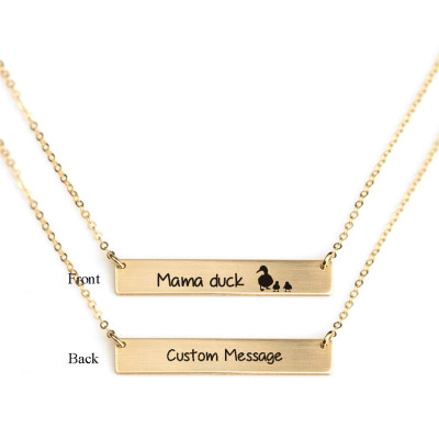 Mama Ente Halskette Mama Ente Gravur Gold - das gefüllt und Sterlingsilber Halskette Personalisierte Bar Name Textnachricht Halskette Customized
