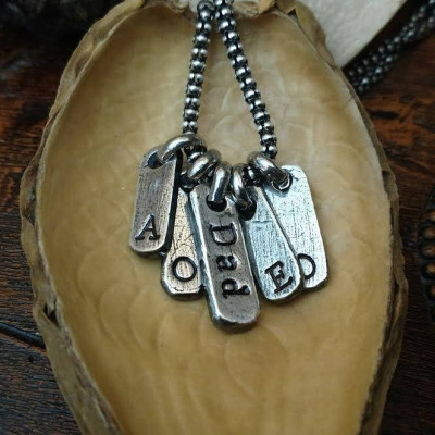 Mens Personalisierte Halskette Silber Bar Hand Stamped Name Datum Amuletten Weihnachtsgeschenk für Dad ihm römische Ziffer Man Freund Sohn