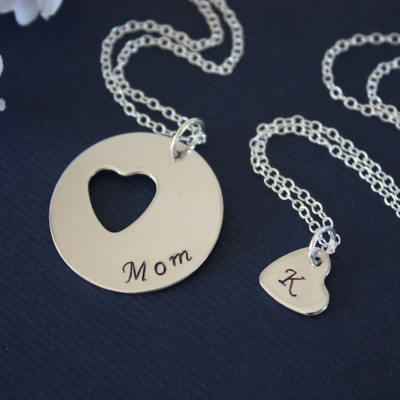 Mutter und Tochter Halskette personifiziert - Herz Charme - Sterlingsilber Halskette - Monogramm Halskette - GG - Gigi - Tochter - Mutter Tagesgeschenk