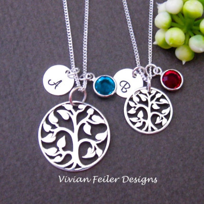 Mutter Tochter Halskette Set birthstone Anfängliche Baum des Lebens Sterling Silber Mutter Sohn Mom Schmuck Mutter Tag Geschenk Ausgezeichnete Qualit